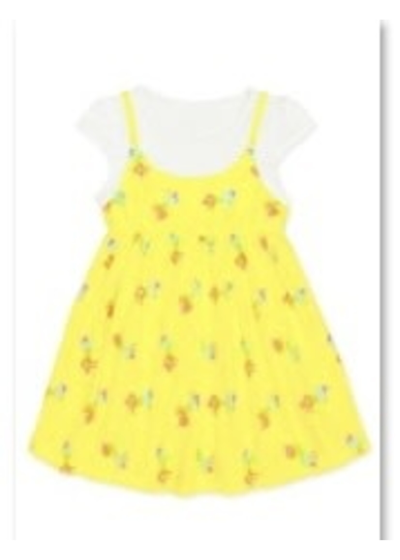 Girls Yellow Unicorn Dress w/Double Layer & Cuff Sleeve