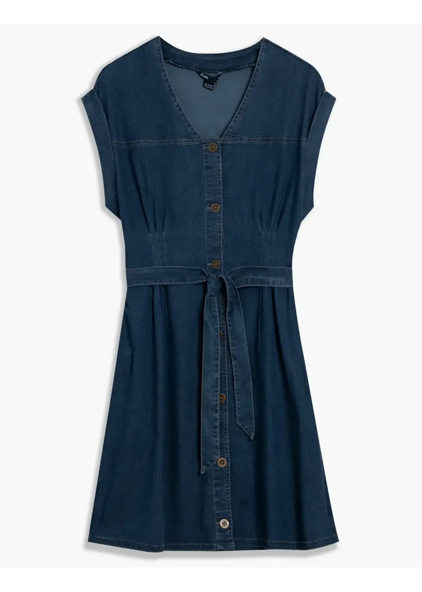 Lois LOIS BUTTON FRONT V-NECK DENIM DRESS