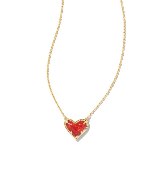 Ari Heart Gold Pendant Necklace in Neon Pink Magnesite