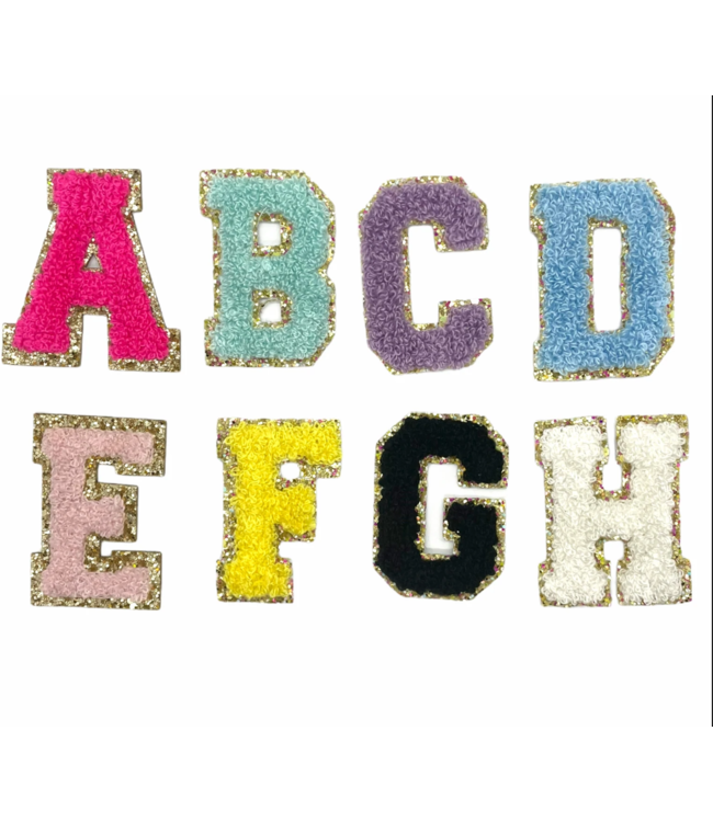 Varsity Letter Glitter Outlined Chenille Iron On Patch w/ Adhesive Backing  - Meri's Boutique