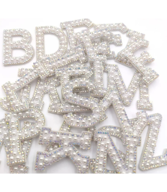 Varsity Letter Pearl & Rhinestone Patch w/ Adhesive Backing