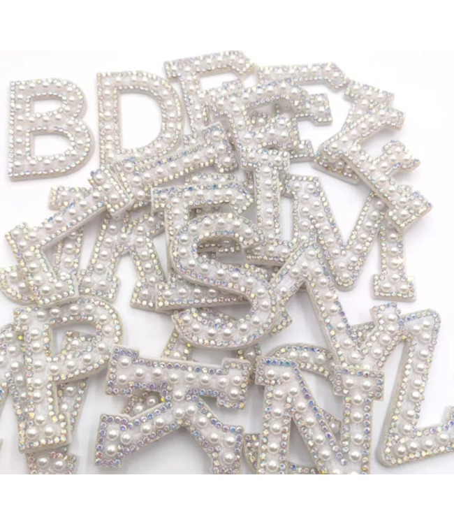Varsity Letter Pearl & Rhinestone Patch w/ Adhesive Backing