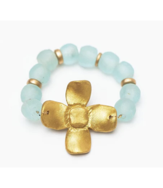 Hidden Truth Jewelry Aquamarine Sea Glass with Dogwood Blossom Bracelet