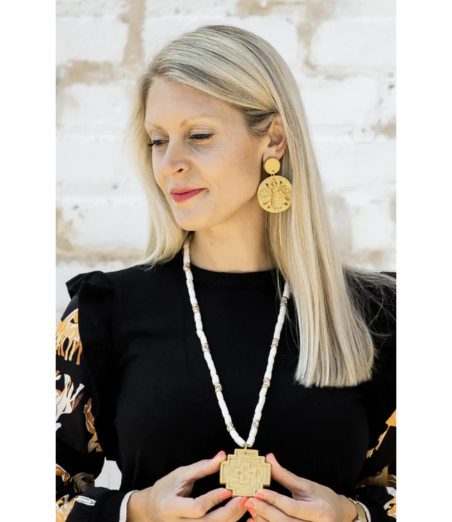 Carved Ivory with Holly Cross Necklace