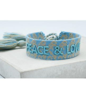 PEACE & LOVE turq pattern woven bracelet