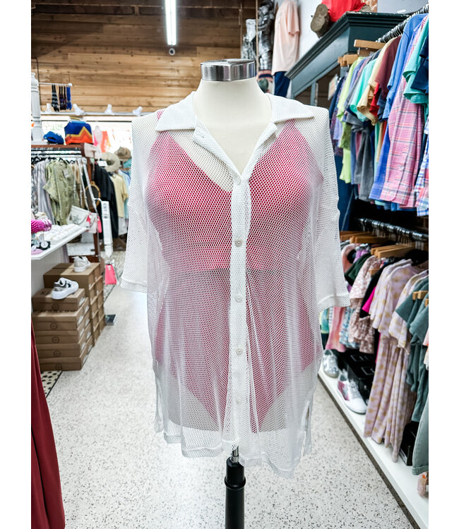 White Collared See Through Top
