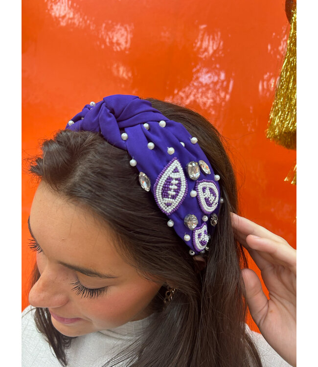 200230 purple white football headband