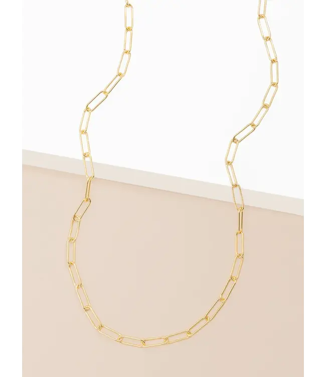 Paperclip Link Long Matte Gold Necklace