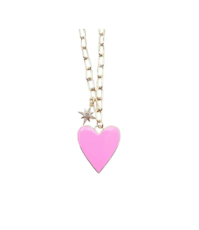 gold lt pink enamel heart/star neck