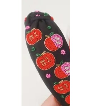 Red Apples Beaded Black Headband