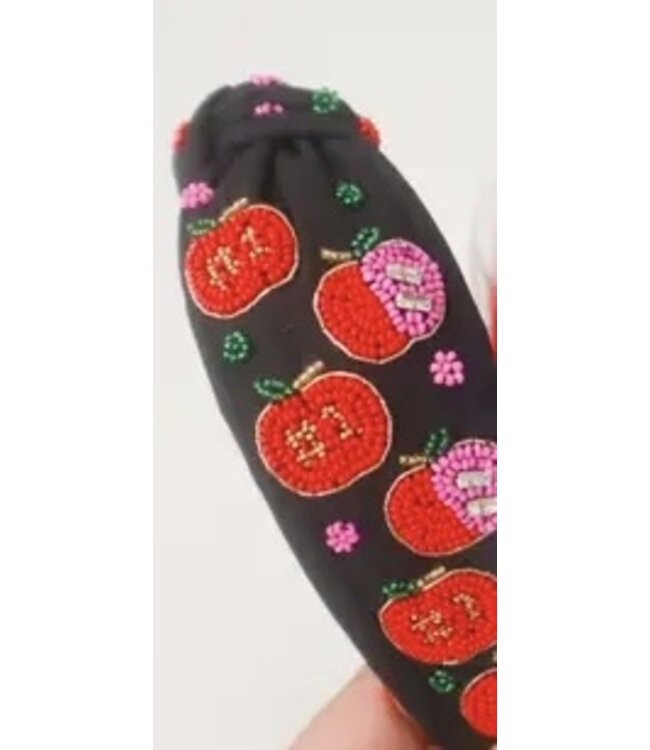 Red Apples Beaded Black Headband