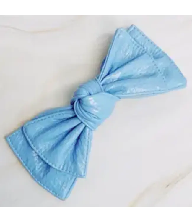 Patent Double Bow Hair Clip Blue