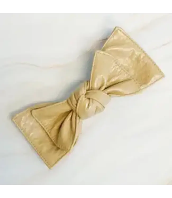 Patent Double Bow Hair Clip Taupe