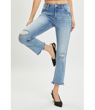 Risen hi rise distressed straight jeans