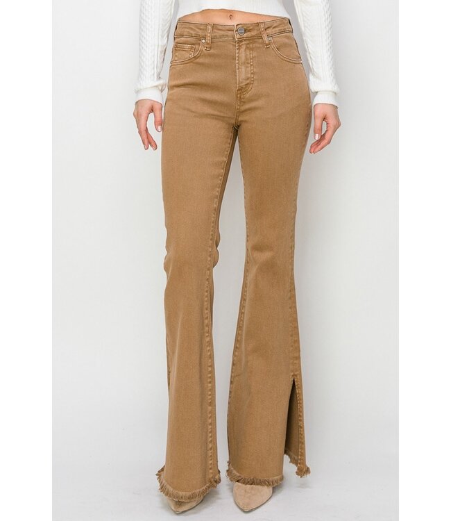 hi rise side slit flare jeans