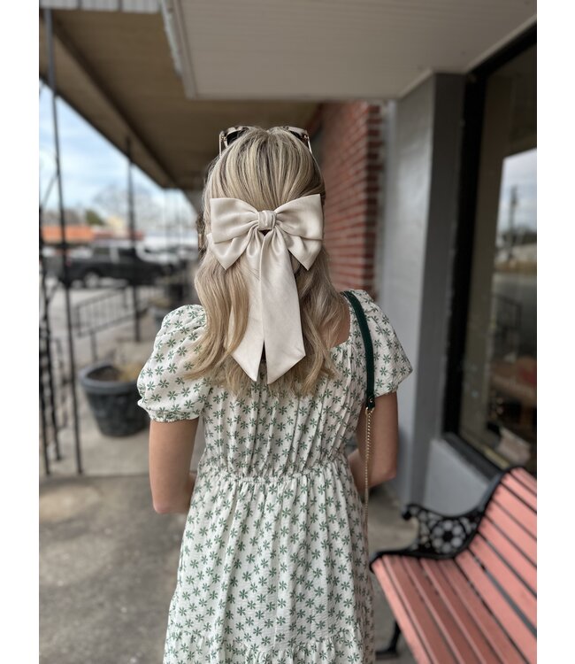 Satin Bow Hair Clip Cream