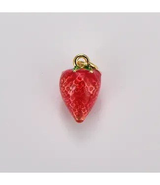 Beads Creation red enamel strawberry charm gold filled