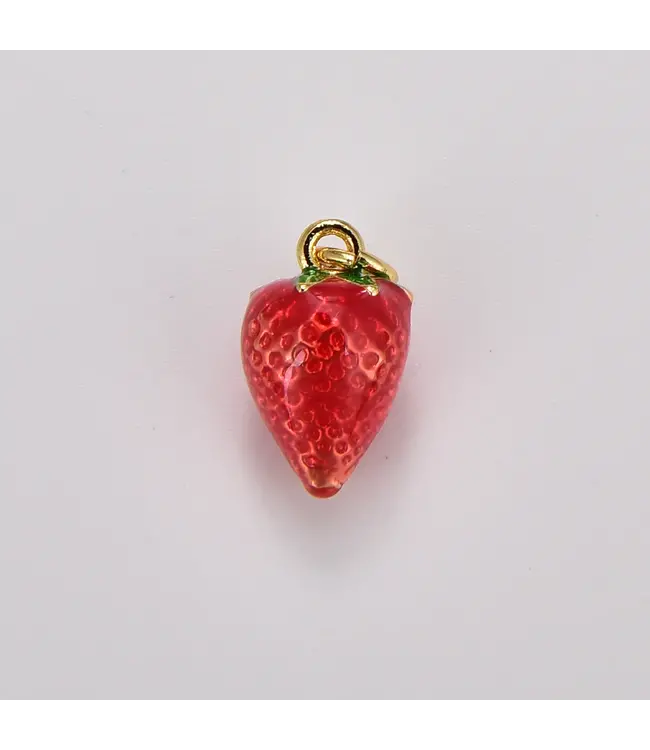 red enamel strawberry charm gold filled