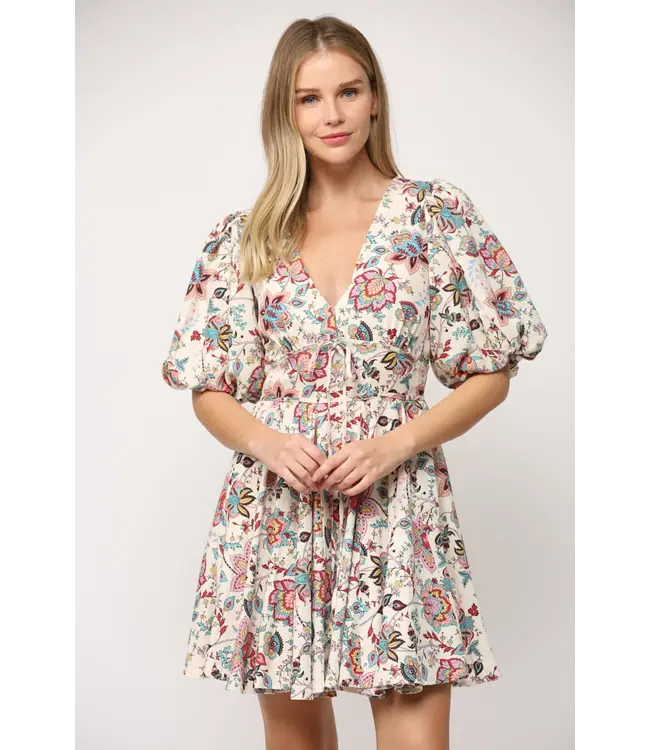 FD32086 Printed Linen Blend Dress