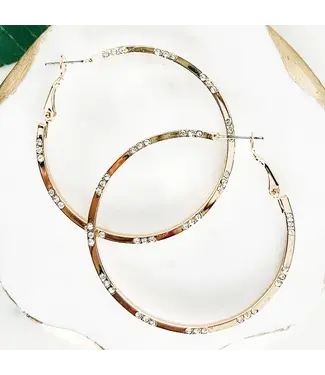 Clear stone detail gold hoops