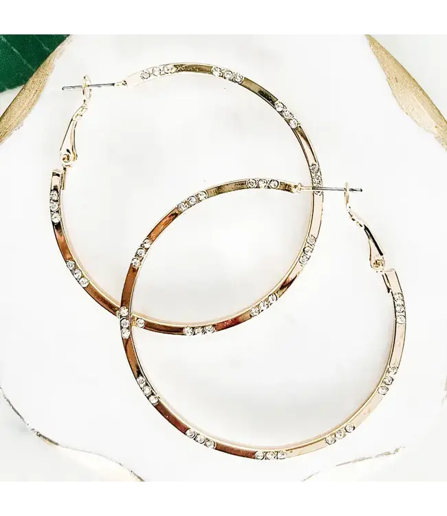Clear stone detail gold hoops