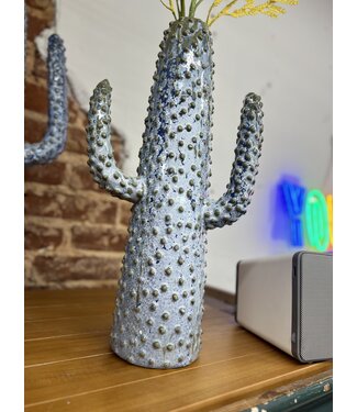Import Corner Cactus Vase Blue Ceramic 7"