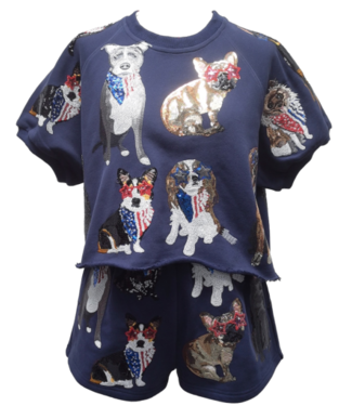 Queen of Sparkles NAVY AMERICAN DOG TOP