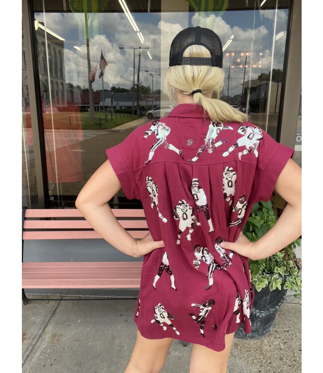 MAROON & WHITE FOOTBALL PLAYER GAUZE DRESS