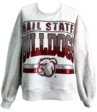 Queen of Sparkles LICENSED-GREY 'HAIL STATE BULLDOGS' VINTAGE SWEATSHIRT