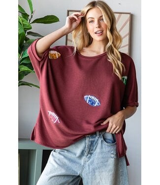 Vanilla Monkey Maroon football sequin top