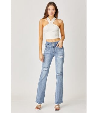 Risen Hi Rise Button Straight Jeans