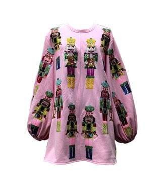 Queen of Sparkles LIGHT PINK NUTCRACKER BAND BALLOON SLEEVE SWEATSHIRT DRESS