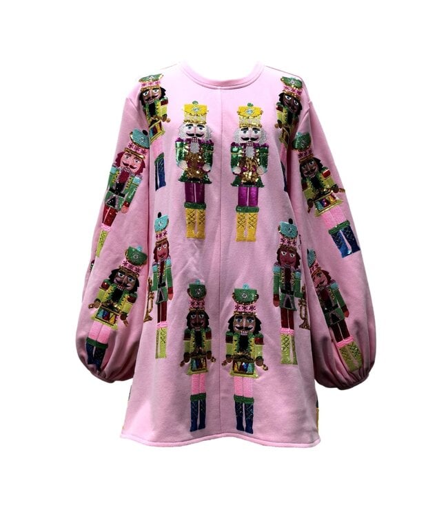 LIGHT PINK NUTCRACKER BAND BALLOON SLEEVE SWEATSHIRT DRESS