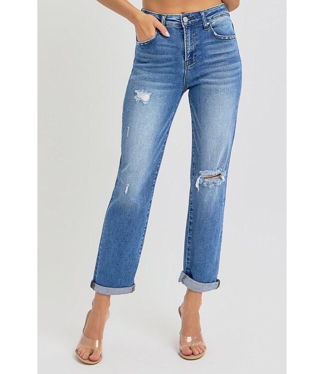 RDP5343RT Hi Rise Crop Girlfriend Roll Up Jeans