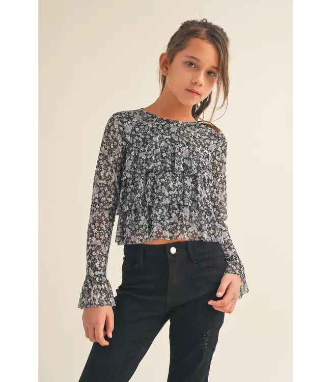 KT2388PF Mesh Ruffle Layered Top