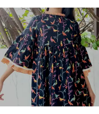 Yo Baby Printed Bell Sleeve/ Neck Ruffle Dress