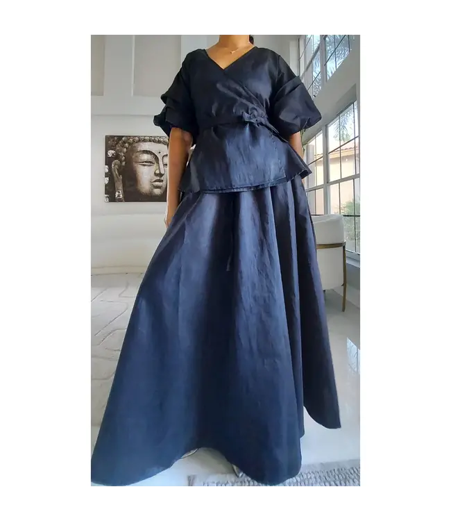 Faux Silk Long Skirt Black