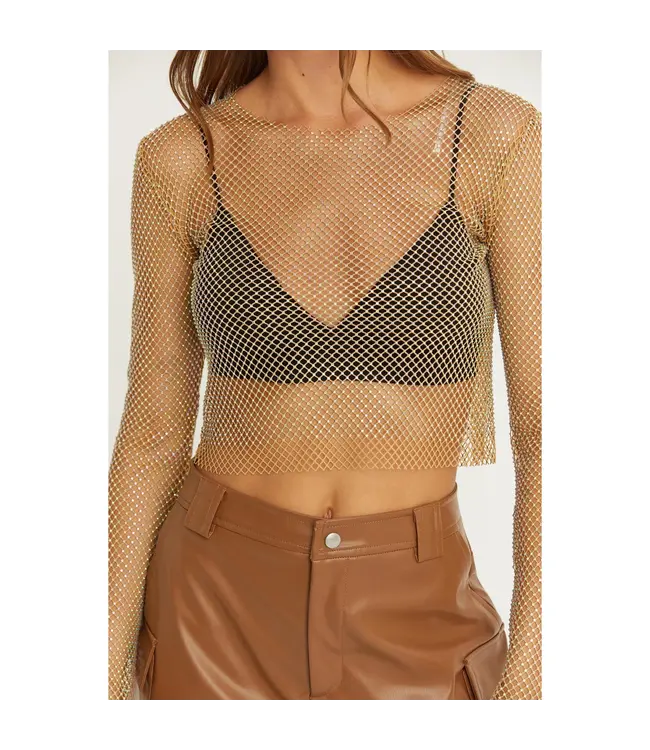 HF24E991 Fishnet Rhinestone Cover Up Top