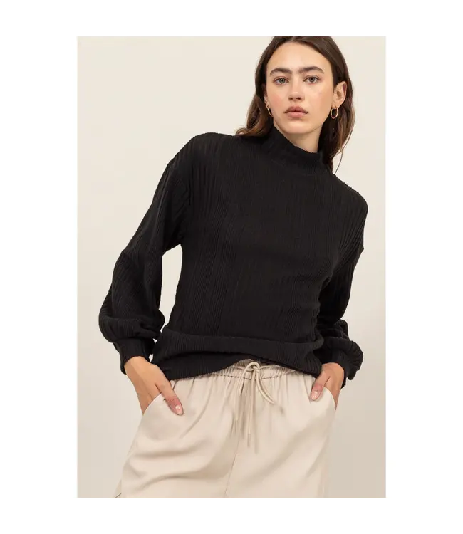 HF24E628 Mock Neck Ribbed Sweater