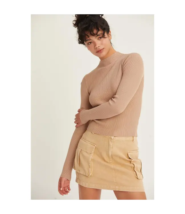 DZ24E948 Ribbed Mock Neck L/S Top