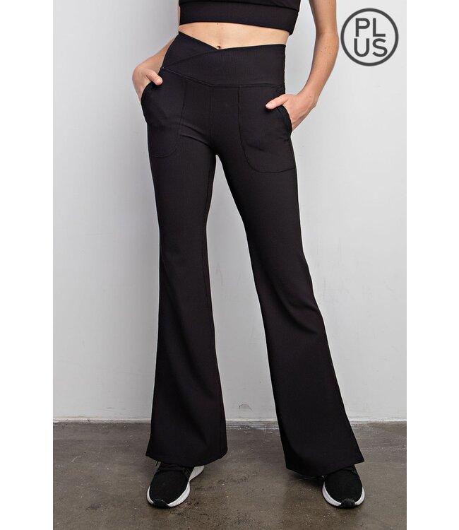 P6259 Ribbed V-Waist Flared Legging