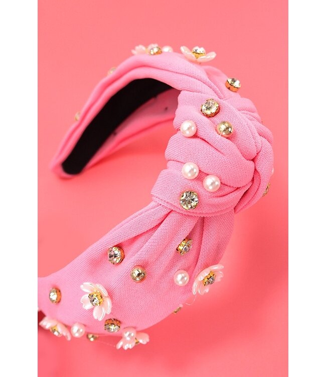40HB157 Knotted Daisy Pearl Headband