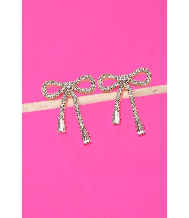 80E2433 Rhinestone Bow Drop Earring