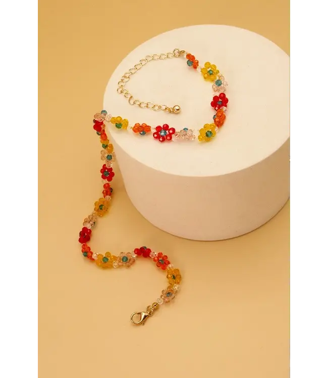 51N2062513 Beaded Choker Flower Necklace