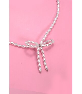 Josslyn Pearl Bead Bow Ribbon Necklace