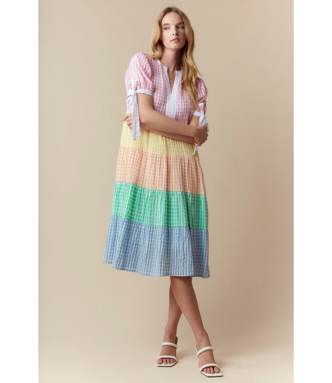 IFD47127-01 gingham tiered dress