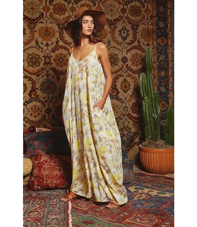 D3014D Tie Dye Flowing Maxi Slip Dress