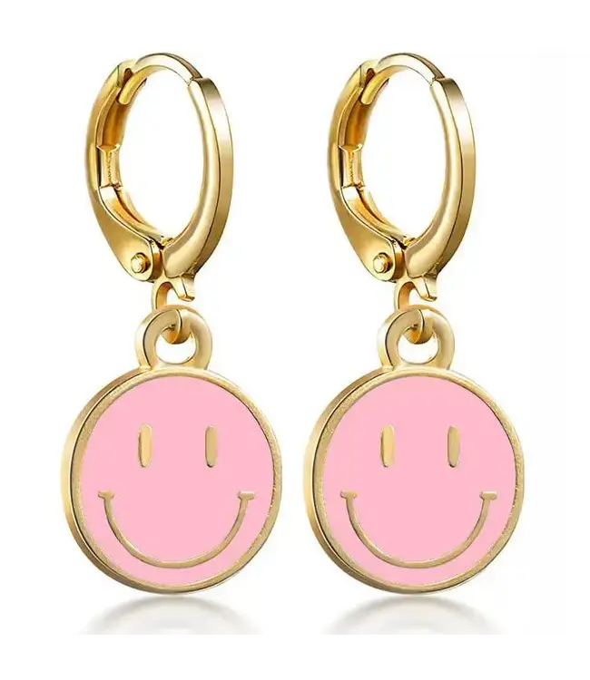 PM 37 Pink Dangle Smiley Earrings