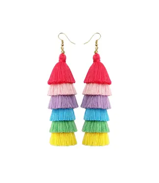 Purple Myrtle Multicolor Pom Pom Earrings