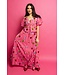 HOT PINK STRIPE SEQUIN FLOWER COTTON MAXI SKIRT